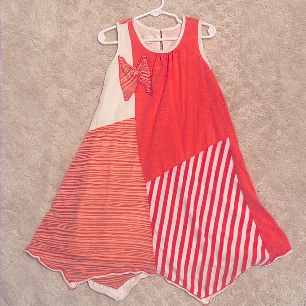 Coral and White Striped Dress with Bow